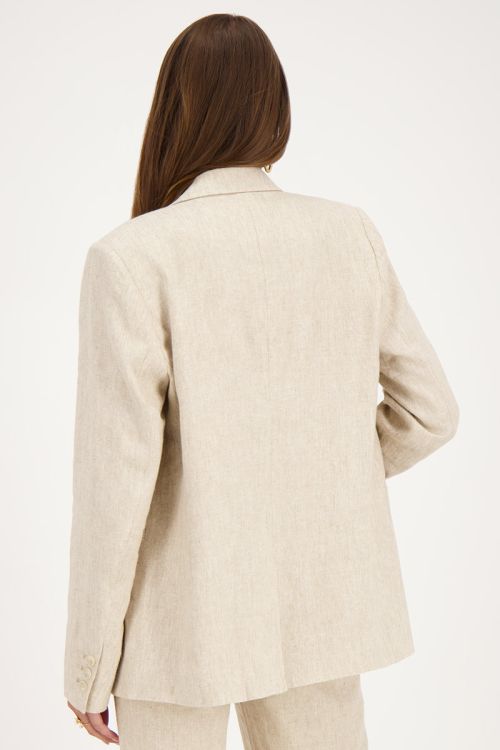 Beige linnen look blazer met dubbele knoopsluiting
