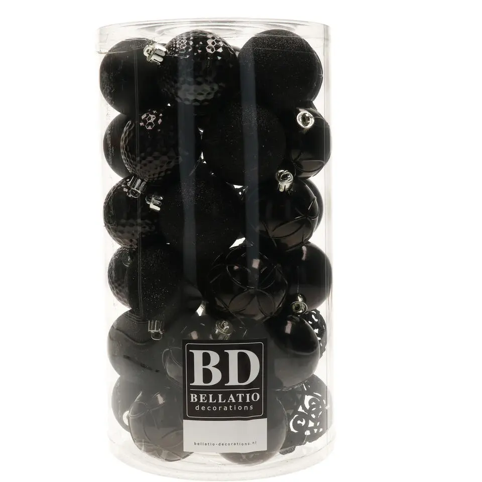 Bellatio decorations Kerstballen - 37x - zwart - 6 cm - kunststof