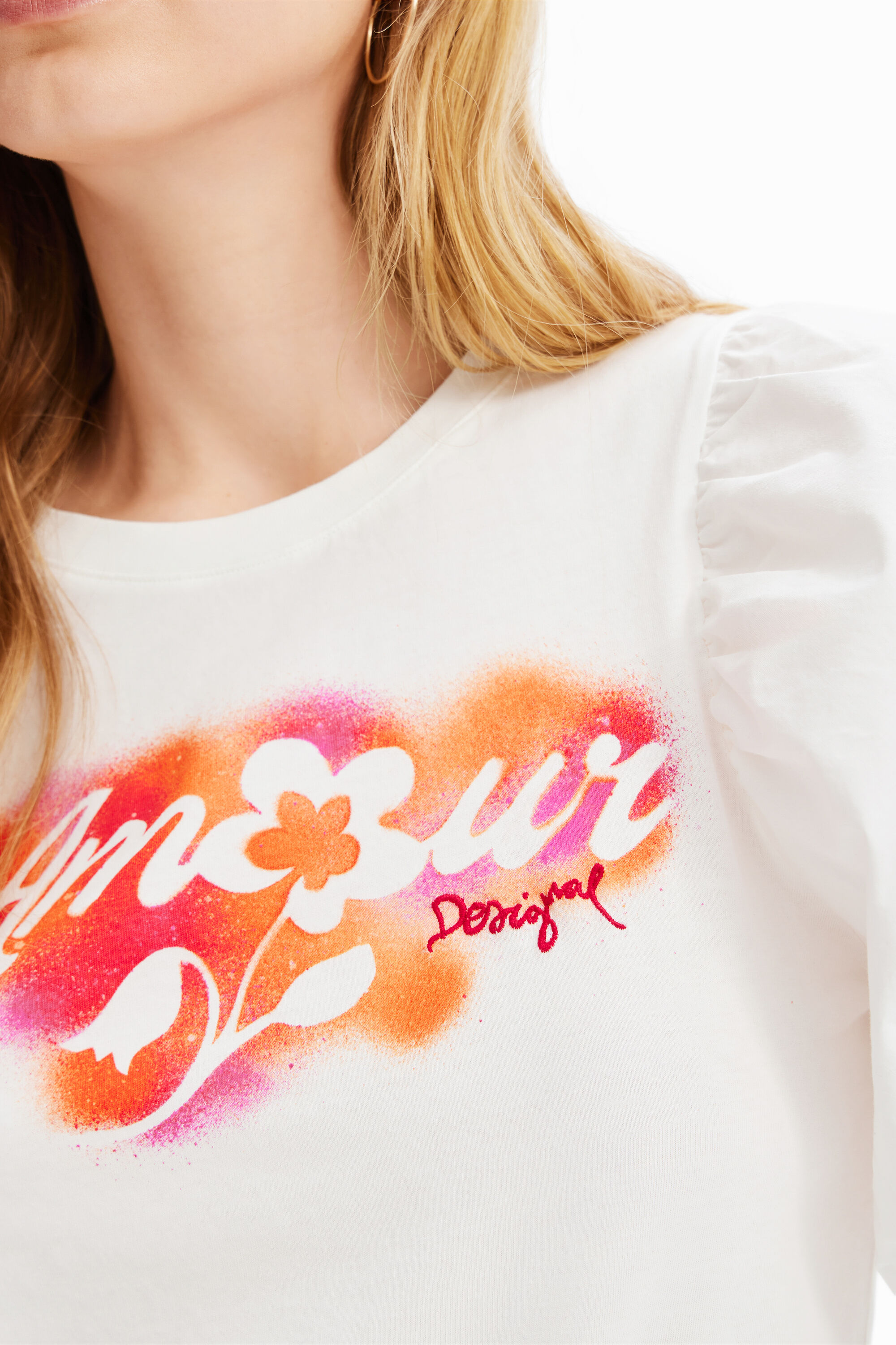 T-shirt manches froncées message