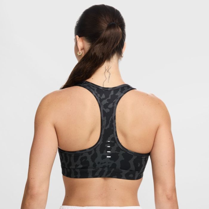 Nike Dame BH Swosh NVLT Dri-FIT Mid Support AOP Bra Sort