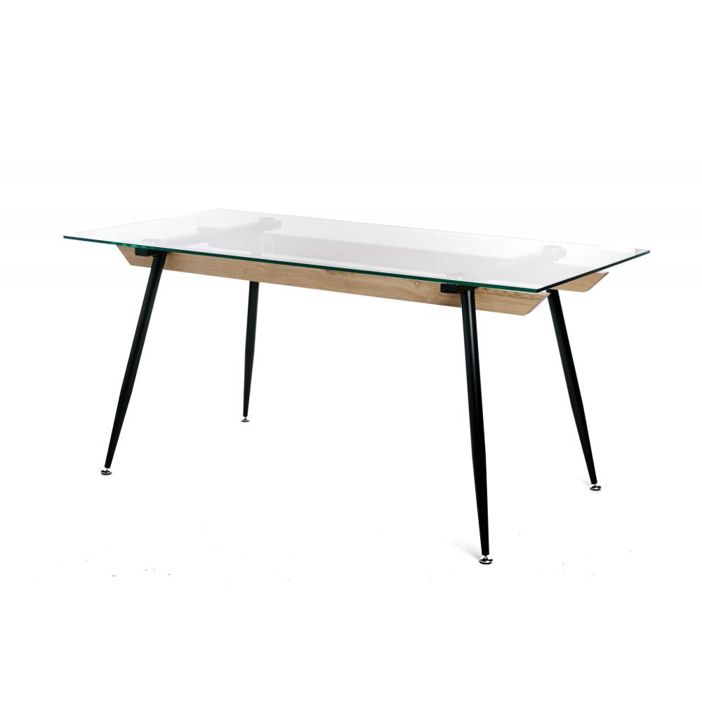 TABLE RECTANGLE PLATEAU VERRE BOIS CLAIR D.160X80X75