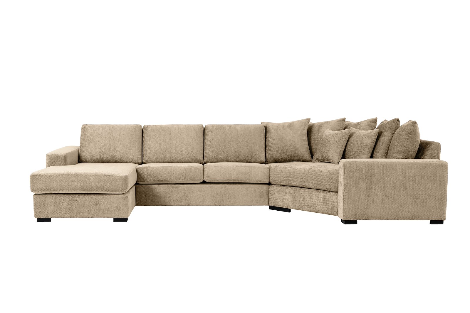 Modern Living U-sofa Sjeselong venstre med 2-seter og cosy corner høyre.Tekstil Movie 9 Cappuccino med Arm A og ben 2 sortbeiset eik.