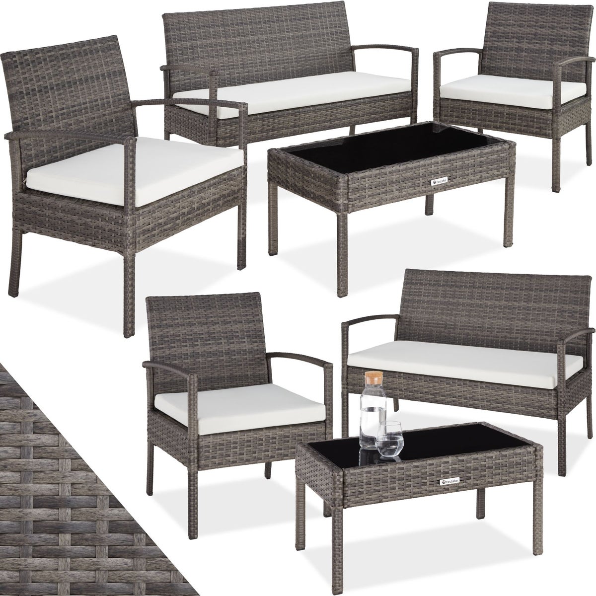 tectake Sparta rotan zitgroep voor 4 personen, slank frame