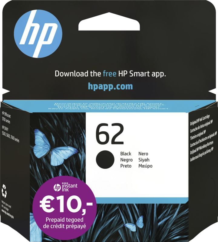 HP 62 Black Original Ink Cartridge inktcartridge 1 stuk(s) Origineel Normaal rendement Zwart