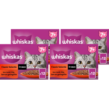 Whiskas 7+ Natvoer - Classic - Selectie in saus - maaltijdzakjes 4 x 12 x 85 g
