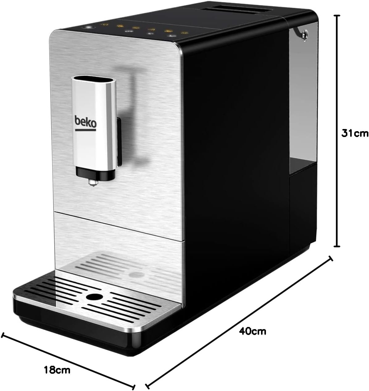 BEKO, Machine à café, expresso automatique, 1350 W / 19 bars, Capacité café : 125 g, Capacité eau : 1,4L, Système autonettoyant, 5 niveaux de broyage, Arrêt automatique, Façade Inox Brossé