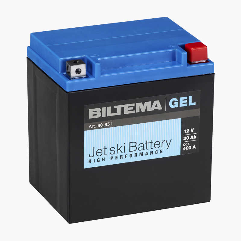 Gel-batterier for vannscooter, 12 V, 30 Ah, 166 x 126 x 175/195 mm