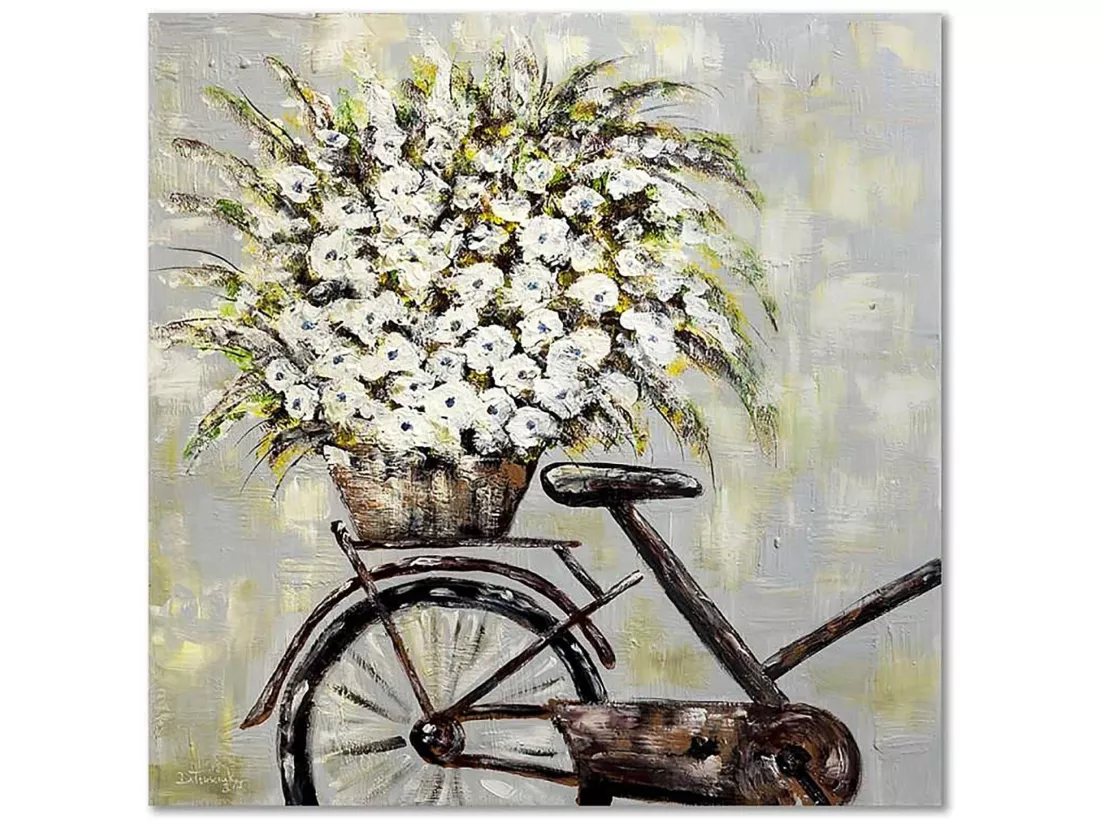 Tableau fleurs sur un vélo - 20 x 20 cm