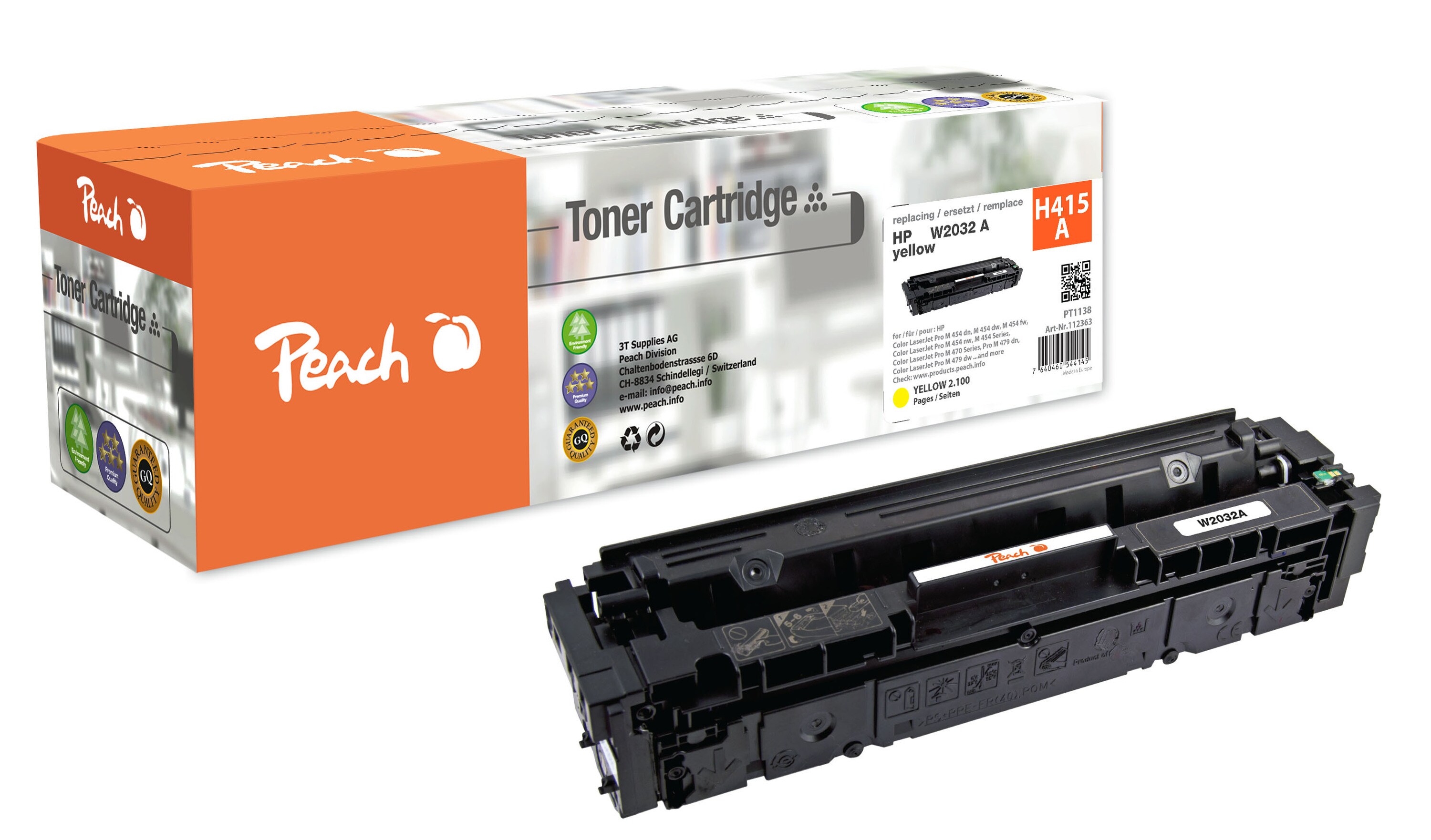 Peach HP 415 A Toner ye ersetzt HP No. 415A, W2032A für z.B. HP Color LaserJet Pro MFP M 479 dw, HP Color LaserJet Enterprise MFP M 480 f (wiederaufbereitet)