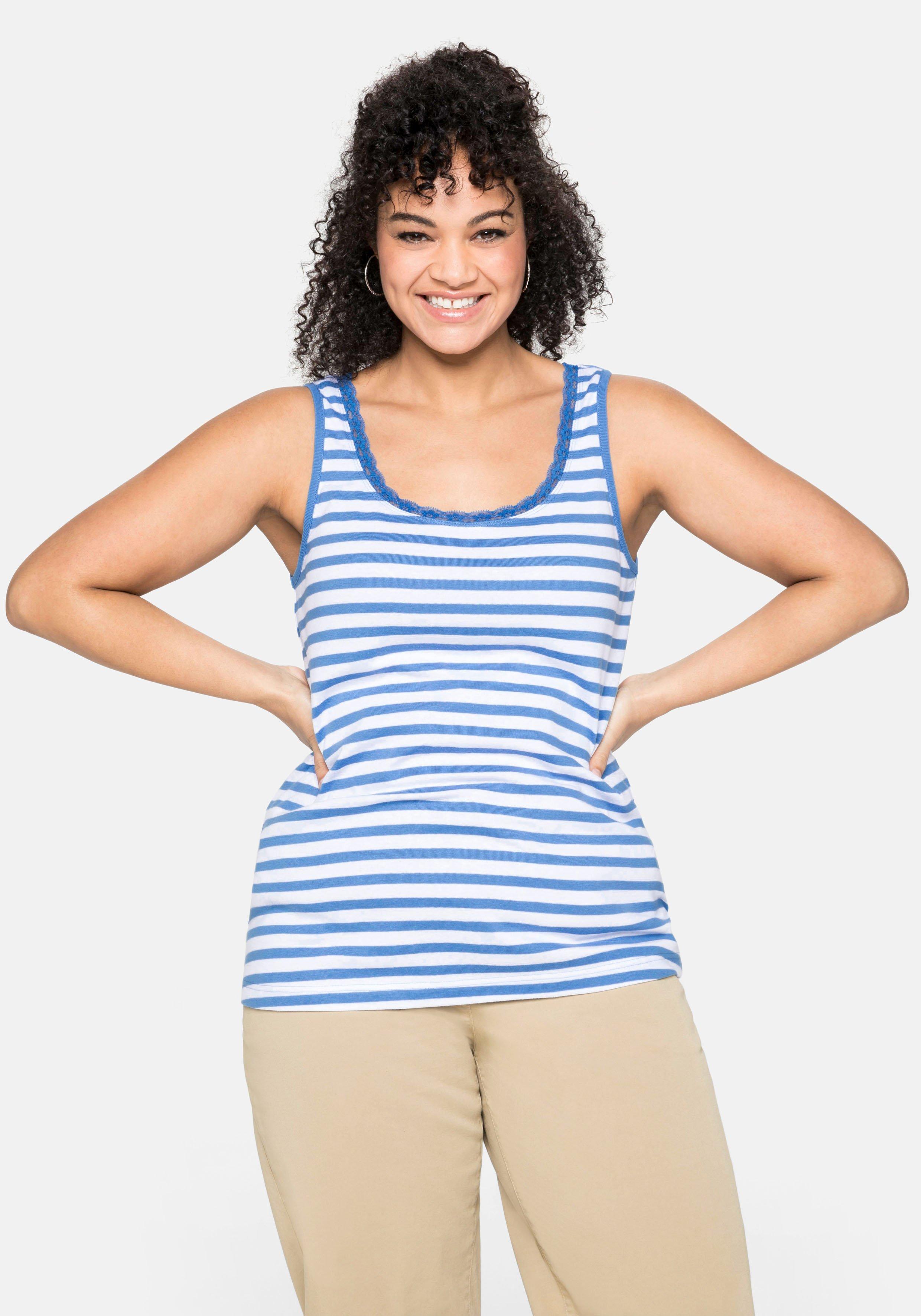 Tanktop mit Ringeln und Spitze am Ausschnitt