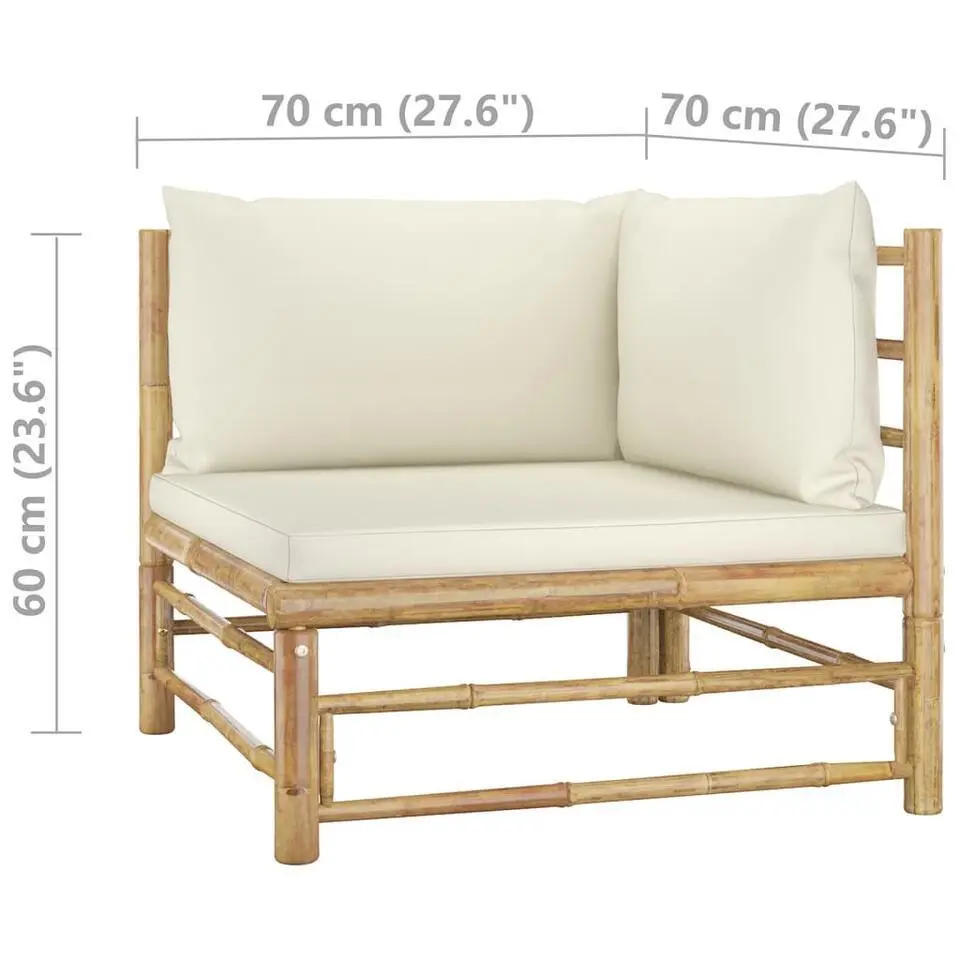 vidaXL - Loungeset - Wit - Bamboe - 3 stuks - Met kussens