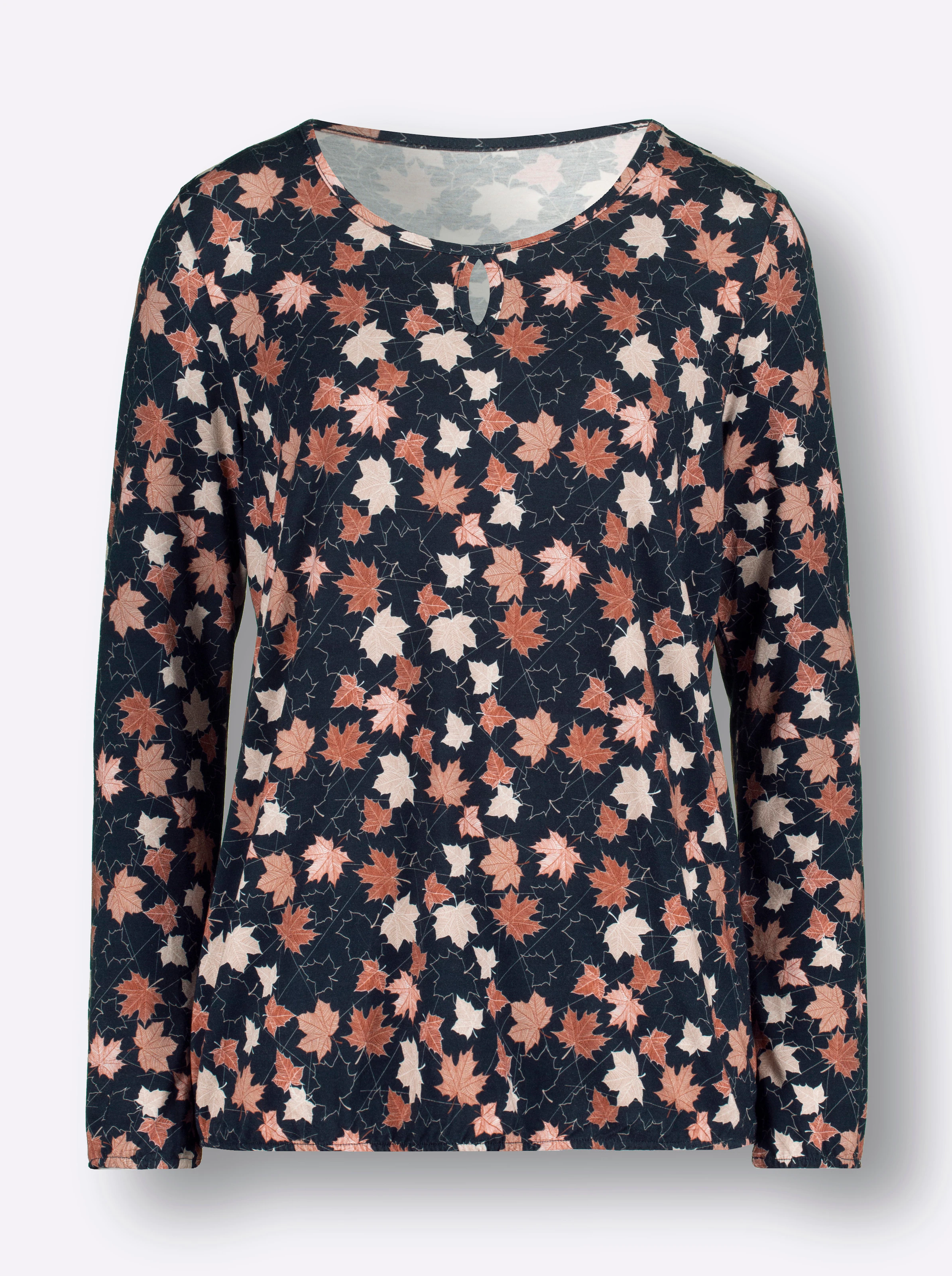 Langarmshirt in marine-rotbraun-bedruckt