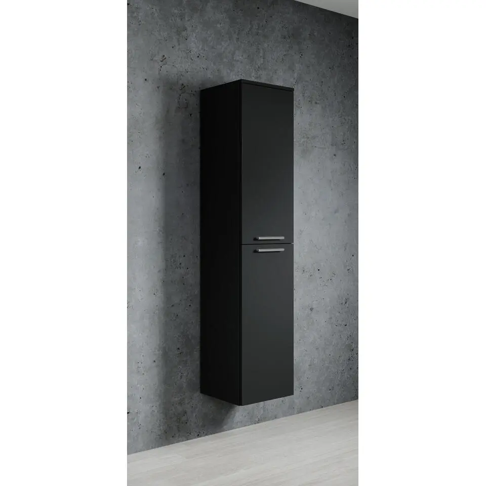 Badplaats Badkamerkast Venus 30 x 30 x 160 cm - Zwart - Hangende Kolomkast met