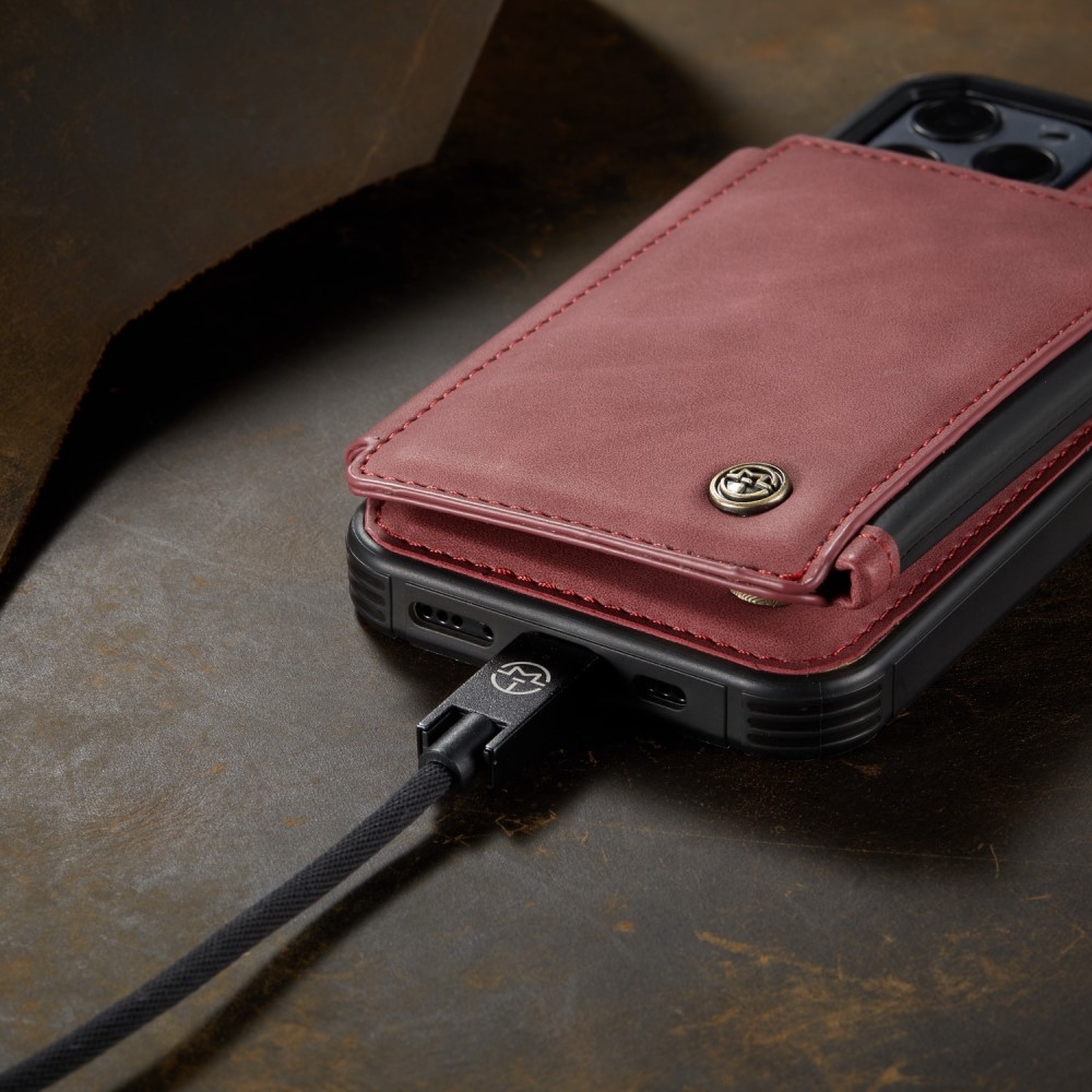 iPhone 12 / iPhone 12 Pro Leder Schutzhülle mit Münzbeutel   3 Kartenfächern - Rot
