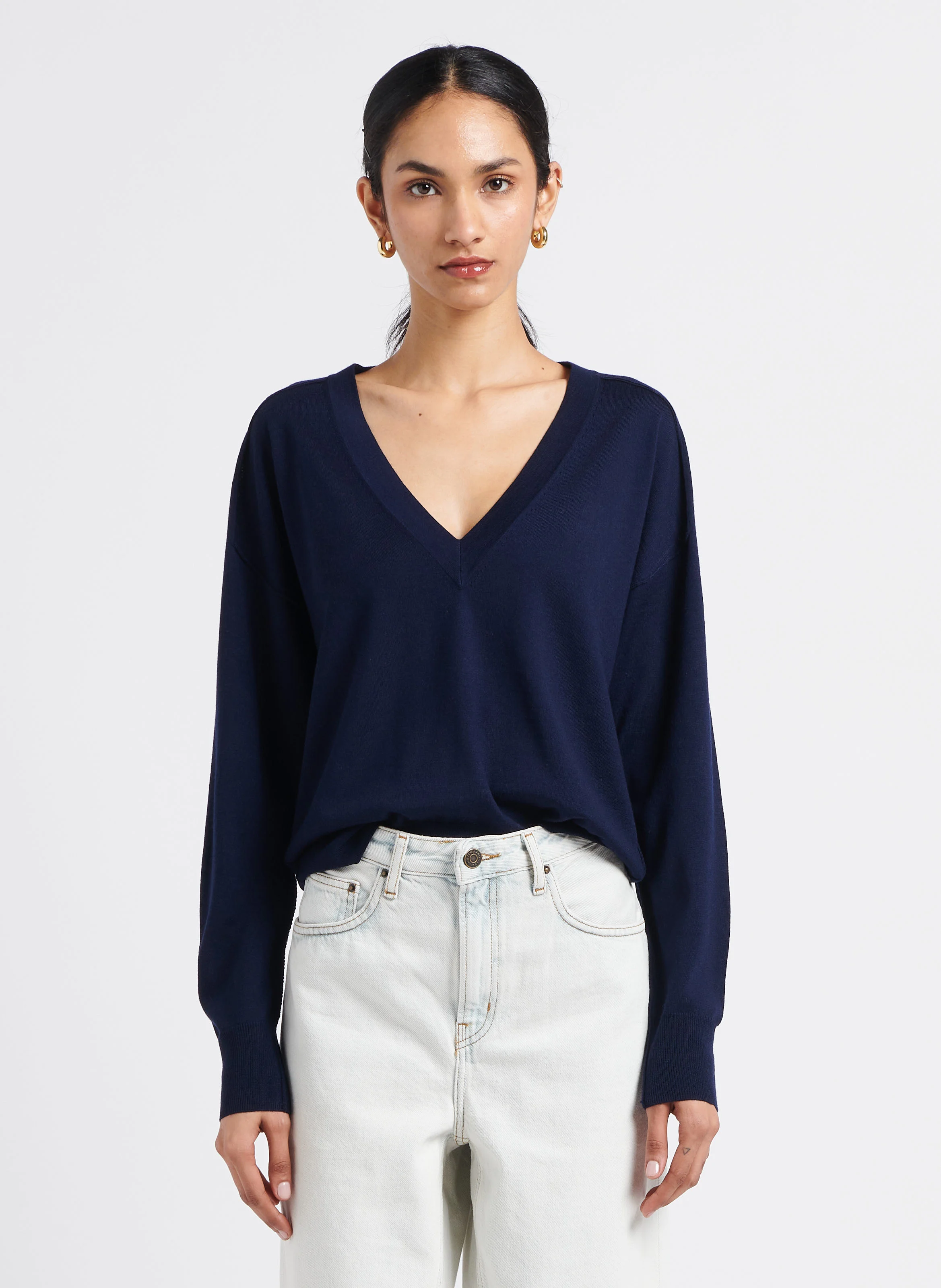 KORINNE - Pull col V en laine | Bleu