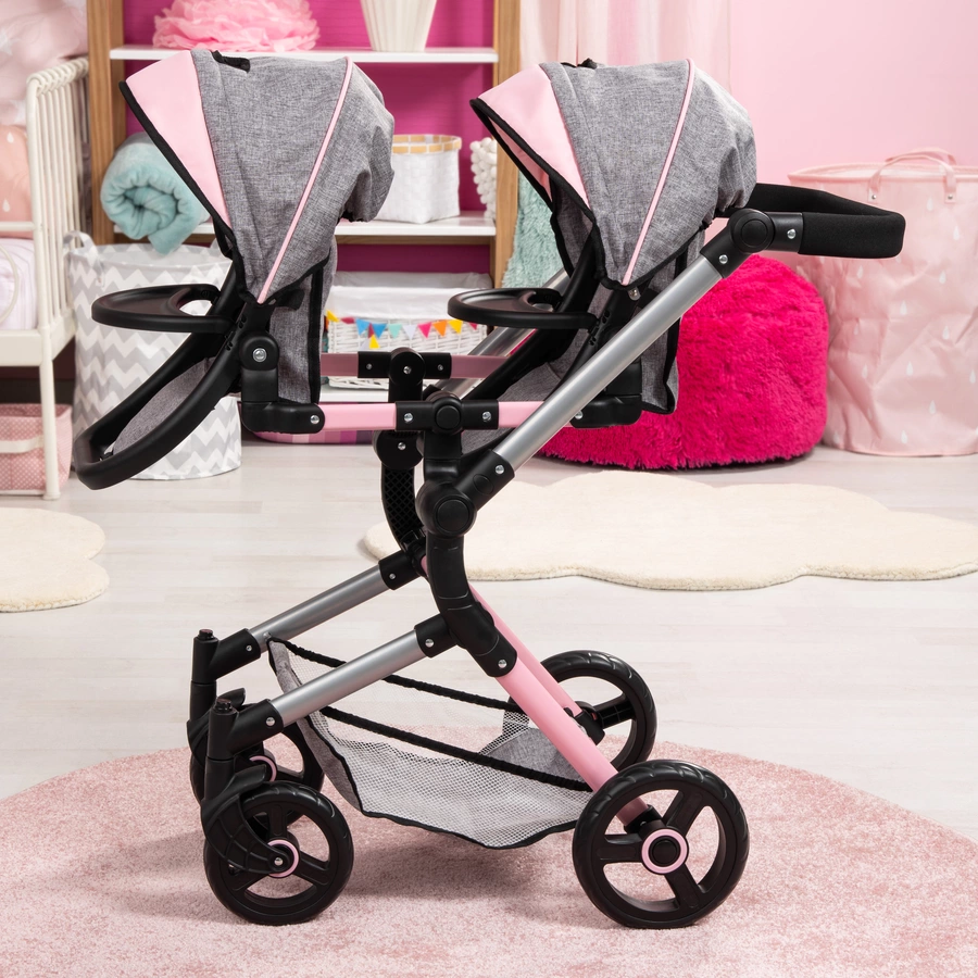 bayer Design Zwillings-Puppenwagen Twin Neo graurosa, mit Schmetterling