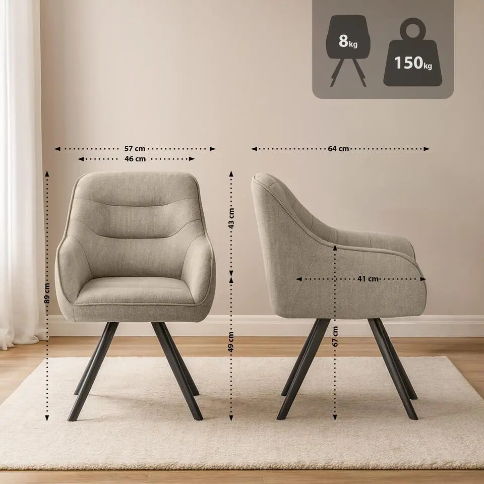 CLP Eetkamerstoel Pettuli zwart Frame - Stof - taupe