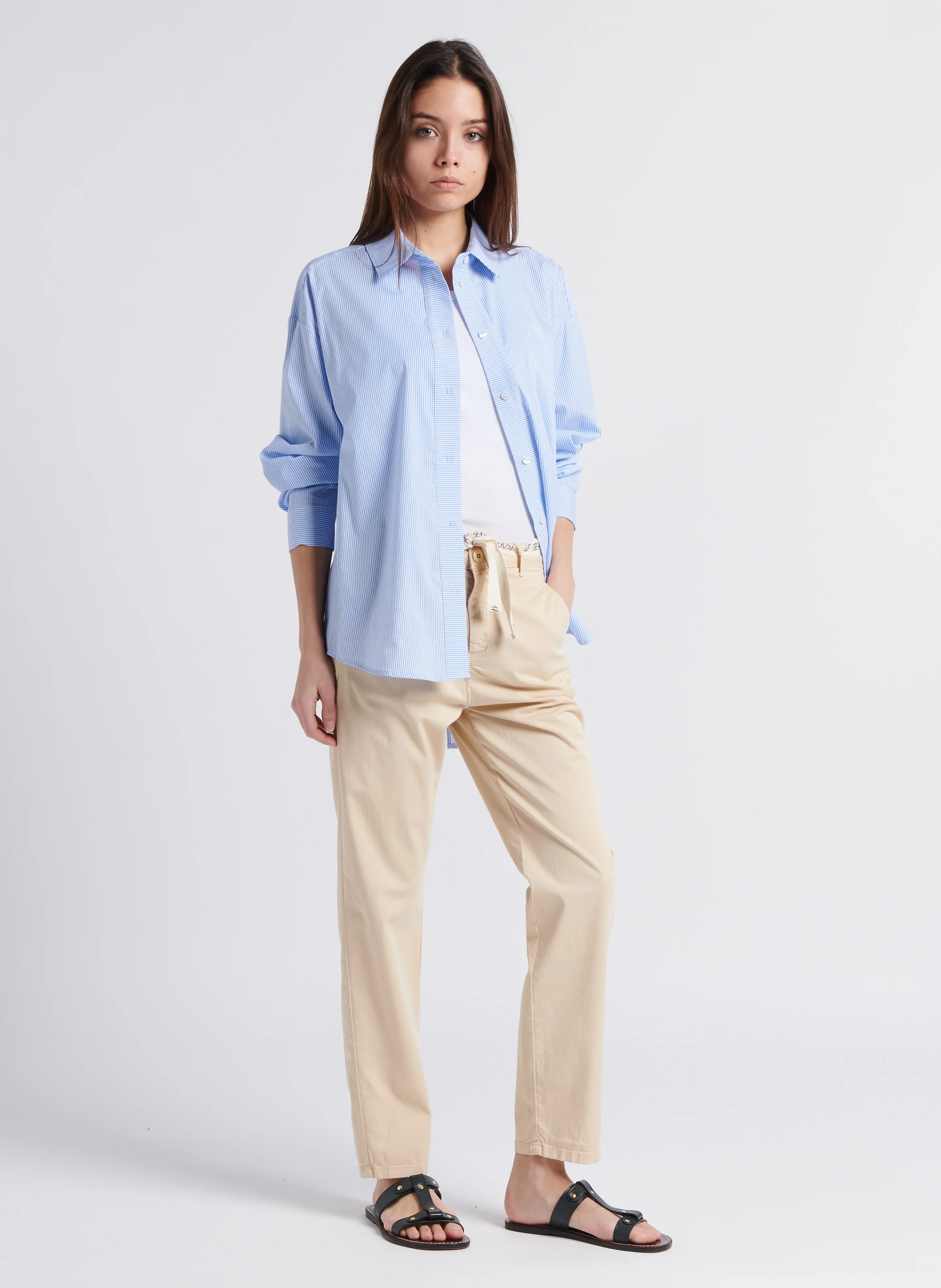 ARLO - Pantalon carotte taille haute ceinturé | Blanc