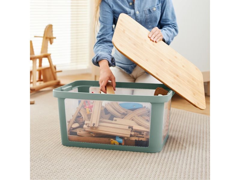 Rotho Babydesign Spielzeugbox PINA 45 l Sage Green Stylische Box mit Bambusdeckel