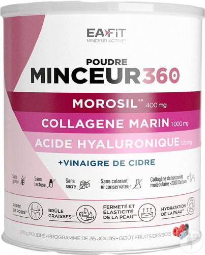 EAFIT Minceur 360 Poudre Morosil + Collagène Marin + Acide Hyaluronique Goût Framboise Pot 275g