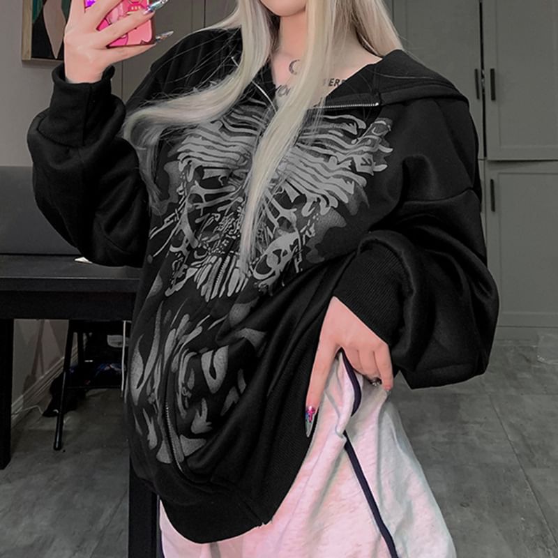 Genrovia - Oversized hoodie met vlinderprint en rits