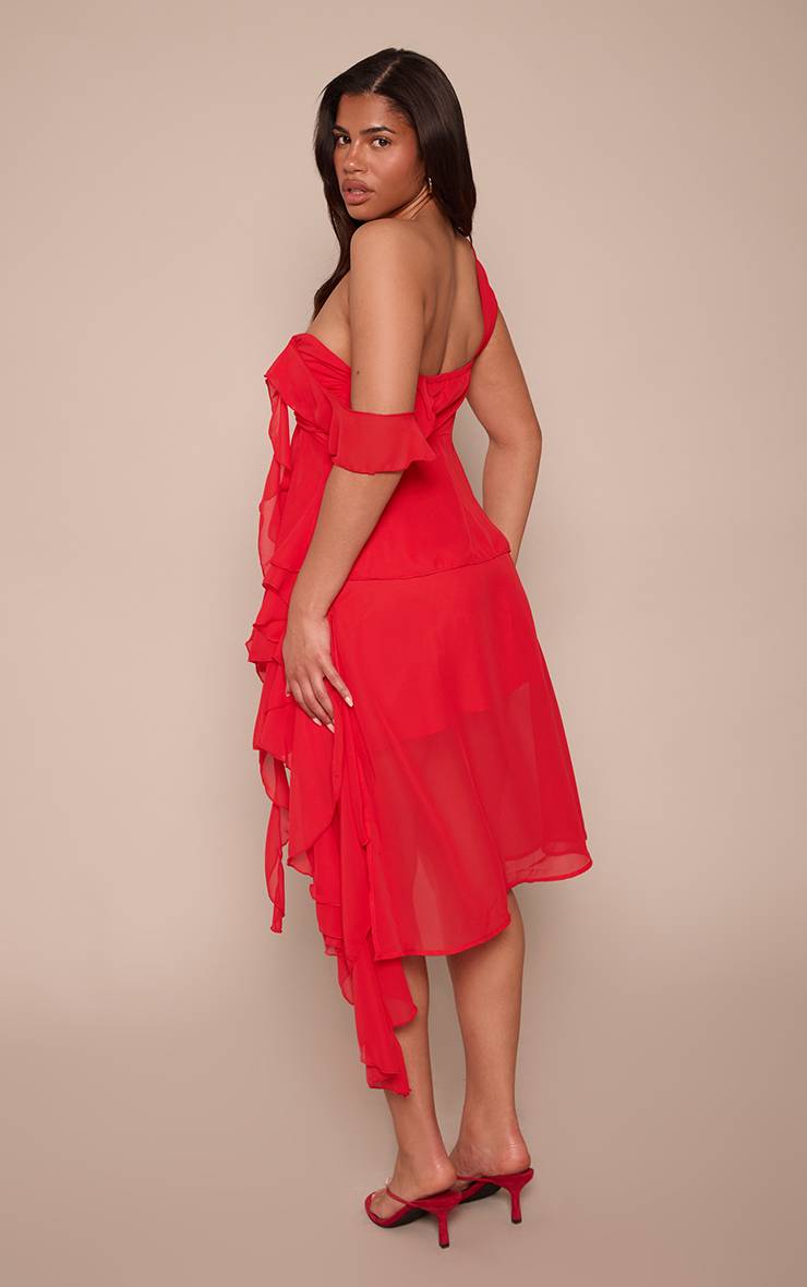 Rouge Robe Courte Trapèze À Épaules Dénudées Avec Détail Drapé Sculptant