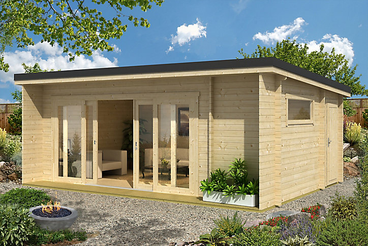 Abri de jardin + plancher Java en bois coloris naturel ép.44 mm surface extérieure 30,46 m²