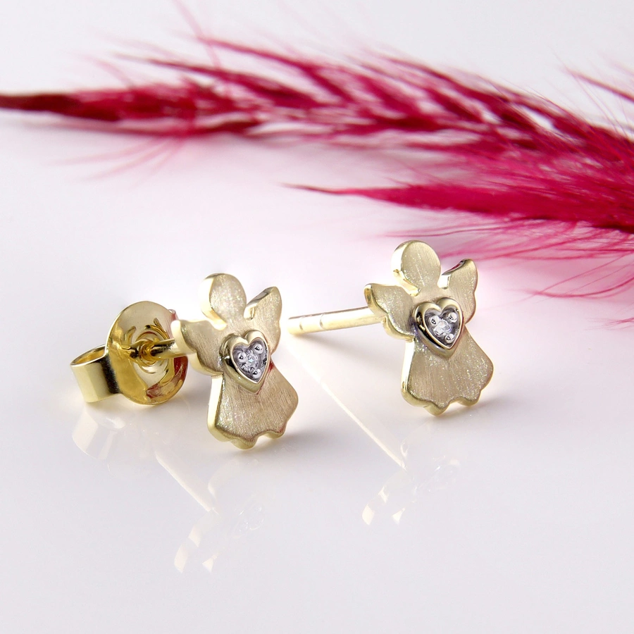Acalee Kinder-Ohrringe Gold 333  8K Engel-Ohrstecker Zirkonia gold
