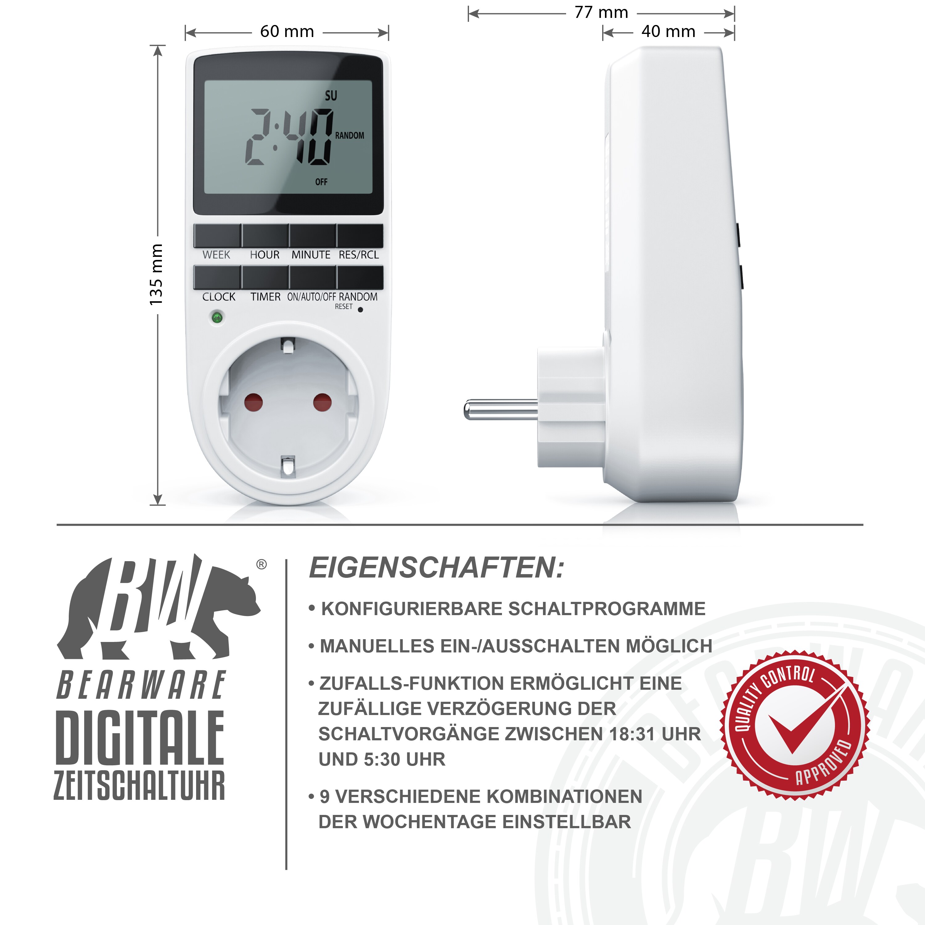 BEARWARE 2x Zeitschaltuhr LCD-Display / 3680W / 10 konfigurierbare Programme