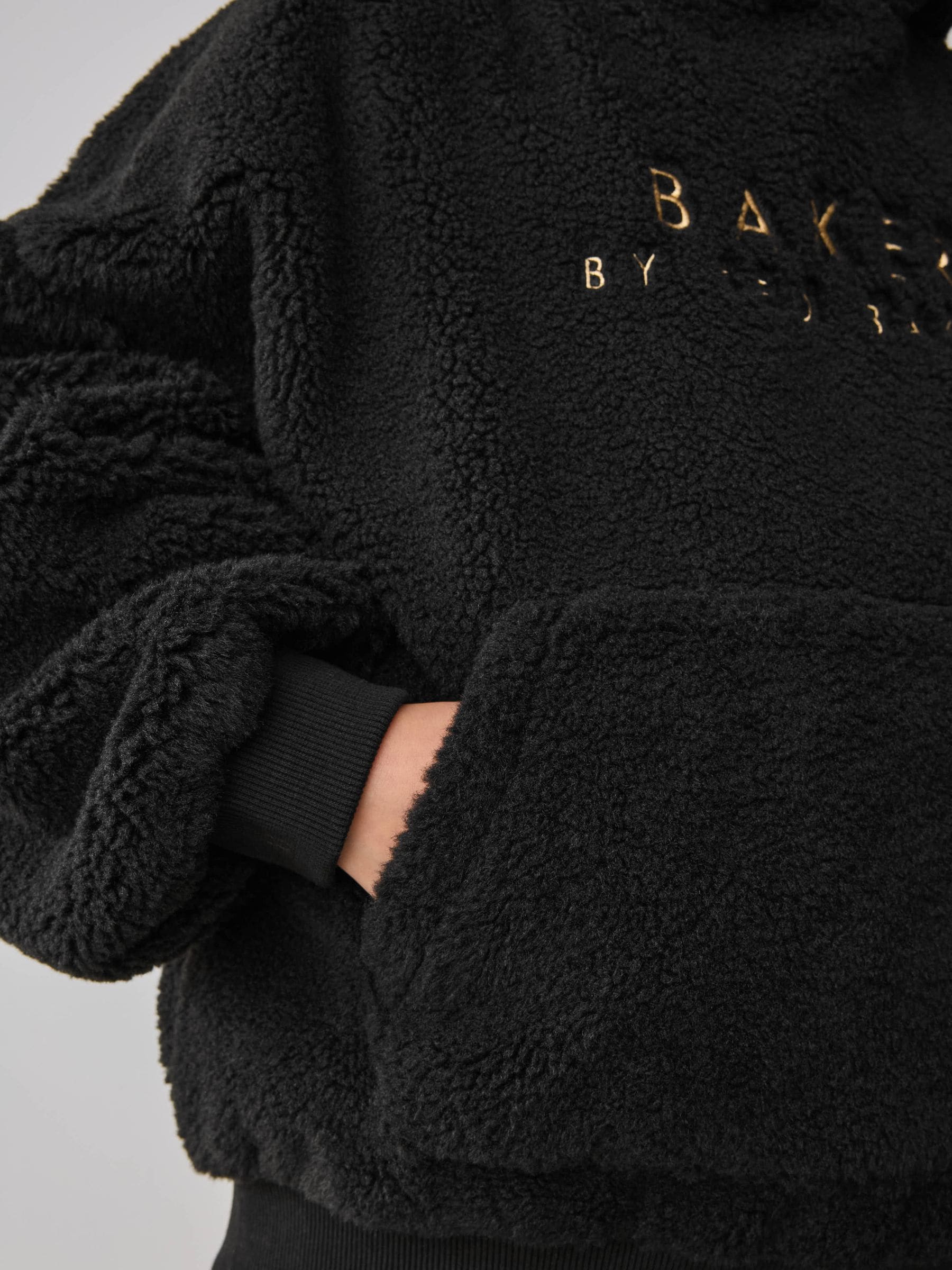 Baker by Ted Baker Zwarte Borg Fleece Hoodie met Borduursel op de Rug