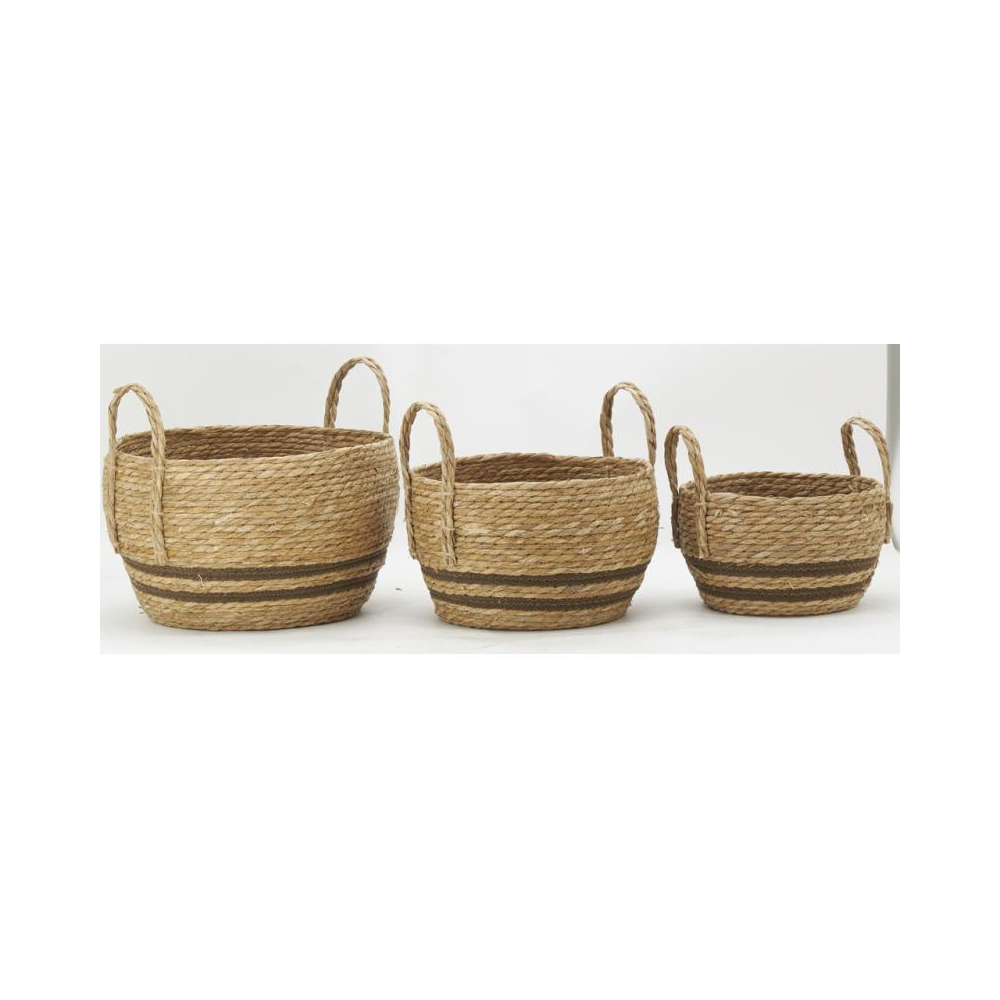 Cache-pots en jonc naturel et coton brun boule