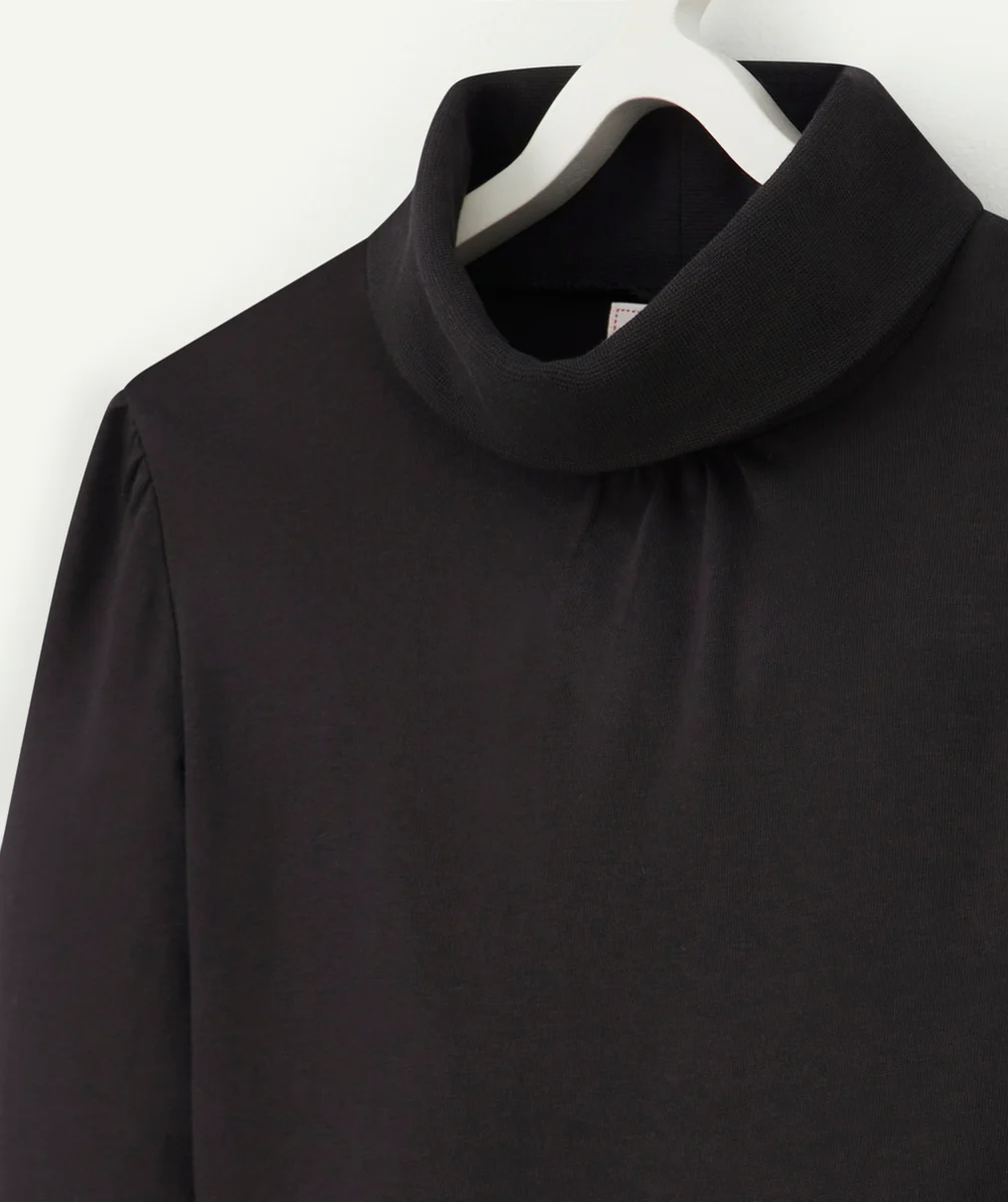 SOUS-PULL NOIR UNI FILLE MANCHES LONGUES ET COL ROULÉ