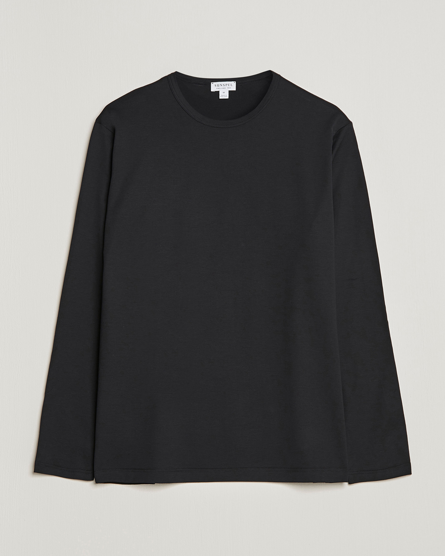 Sunspel Long Sleeve Crew Neck Cotton Tee Black