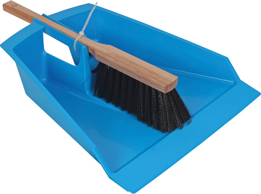 Talen tools stoffer en blik blauw