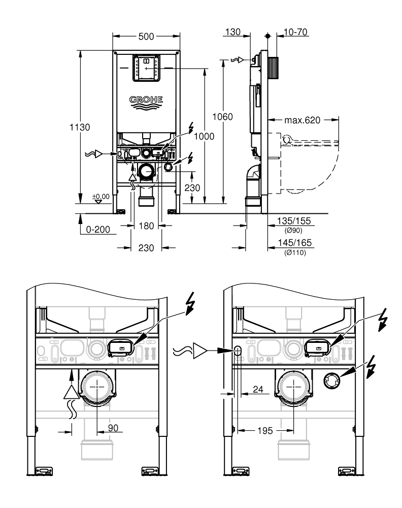 Grohe Rapid SLX wc-element 113cm