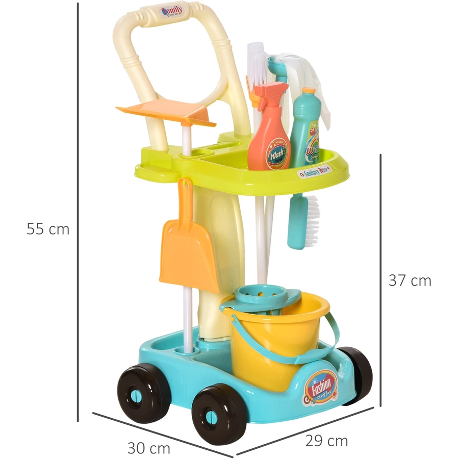 HOMCOM Kinderreinigungsset mit Rollen und passendes Zubehör bunt