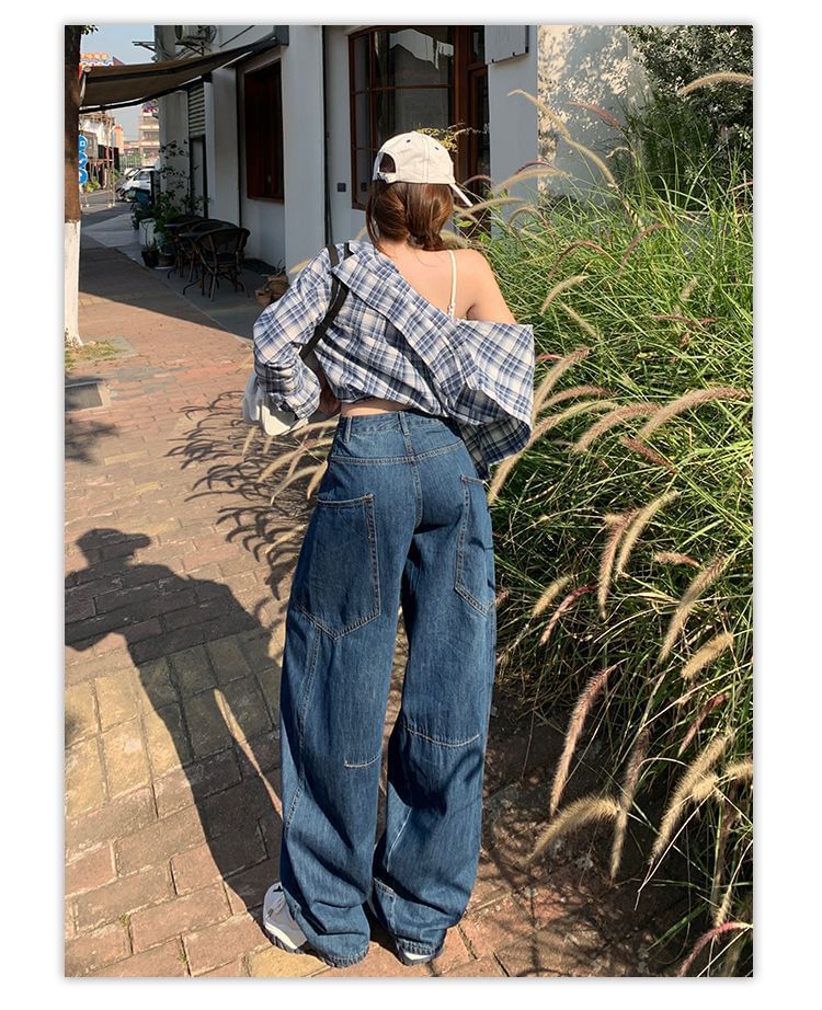 Denimot - Mid Waist Washed Wide Leg Jeans (Diverse designs)