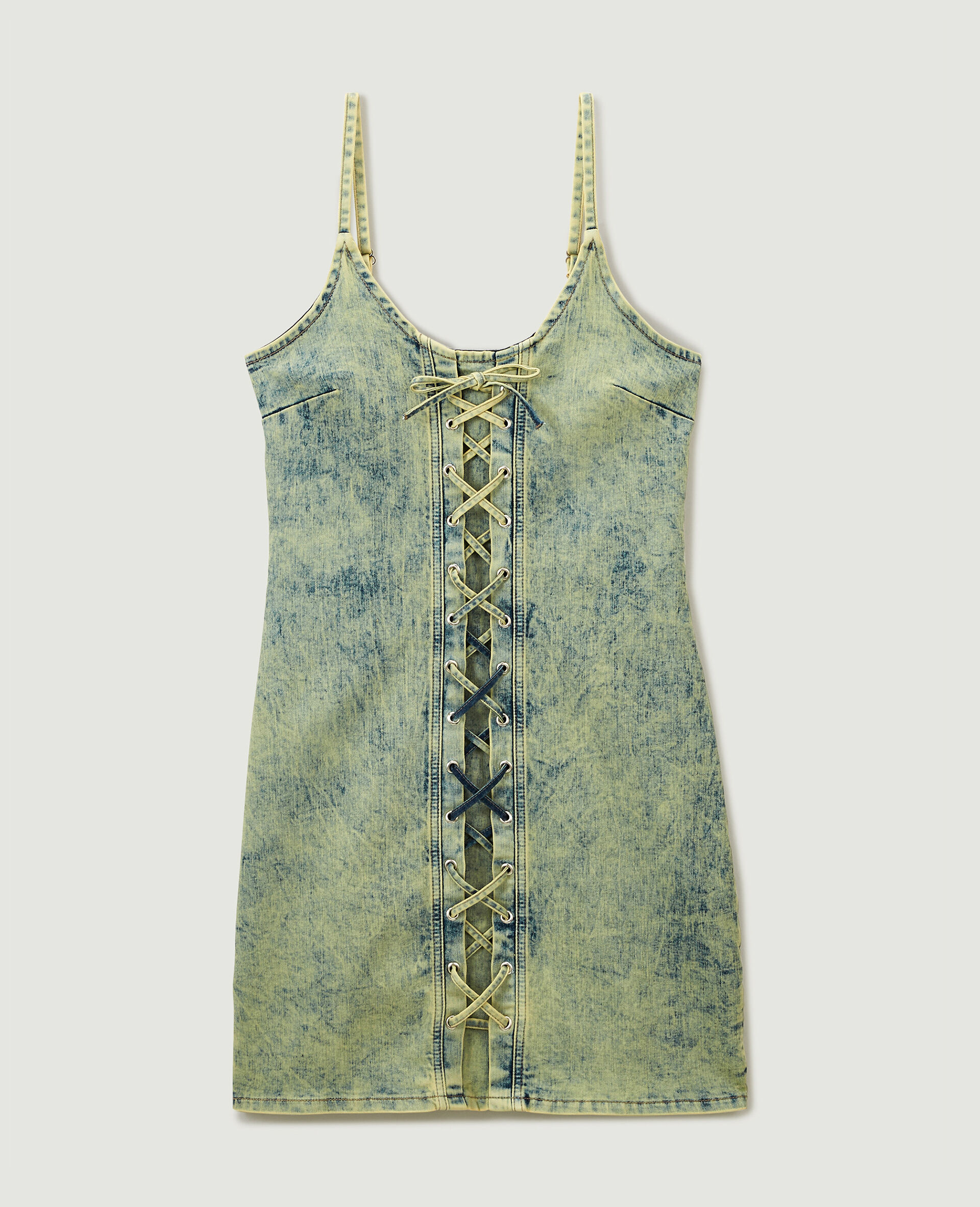 Robe courte en jean avec laçage - Bleu