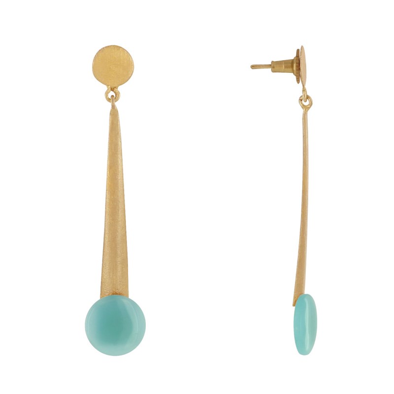 Boucles d'Oreilles Laiton Doré Pastille Cône et Disque Coloré