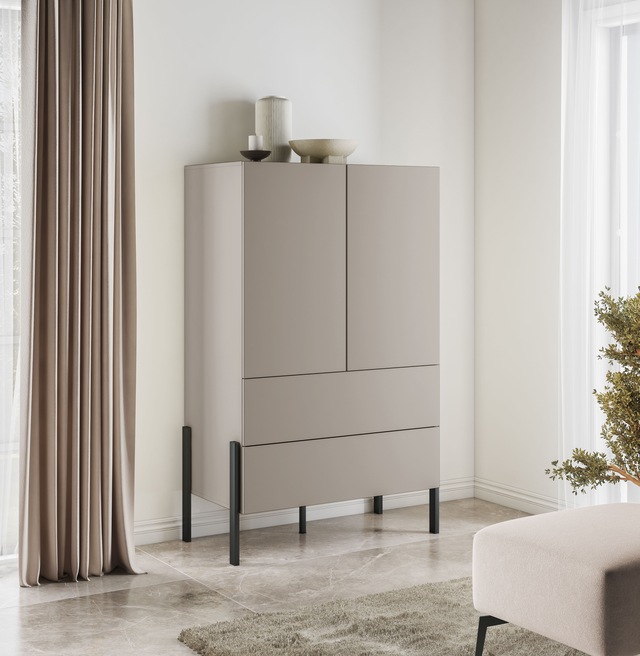 Home affaire Wäscheschrank »Jukon, moderner griffloser Kleiderschrank, Metallfüsse, Made in Europe« 90x150x50, ideal für kleine Räume oder Nischen,  Mehrzweckschrank ,2 Schubladen, 2 Türen, FSC-zertifiziert