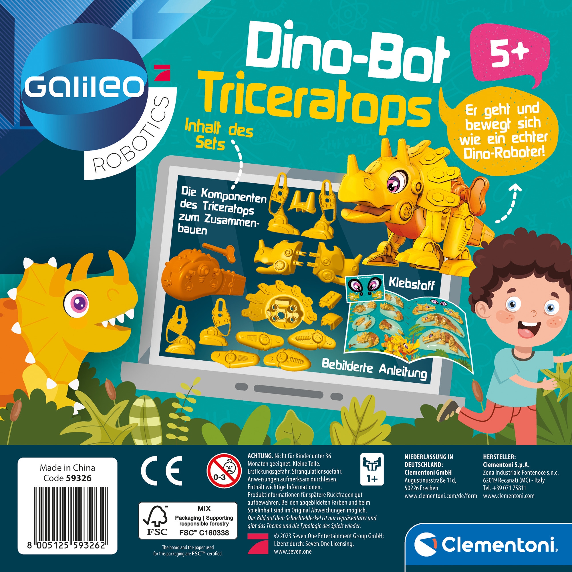 Clementoni Spielfigur Galileo Robotics DinoBot Triceratops