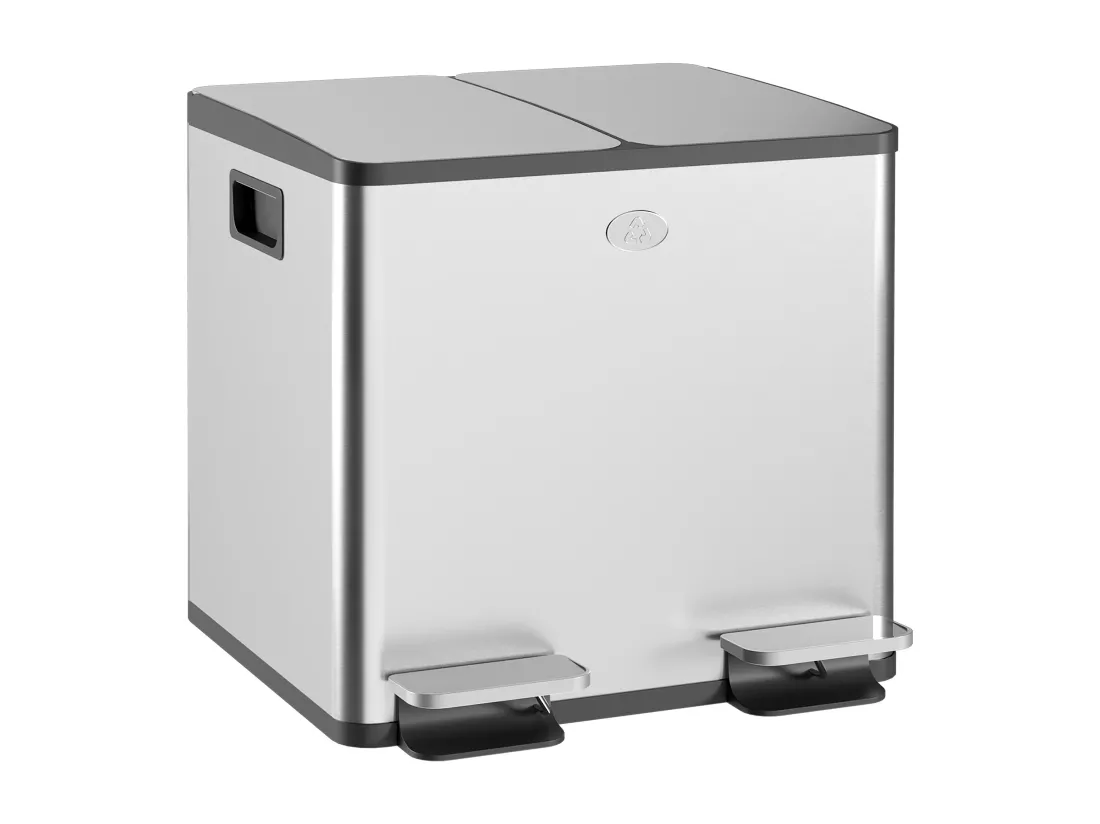 Poubelle automatique détecteur de mouvement poubelle tri selectif 2 bacs capacité totale 30L acier inox. brossé