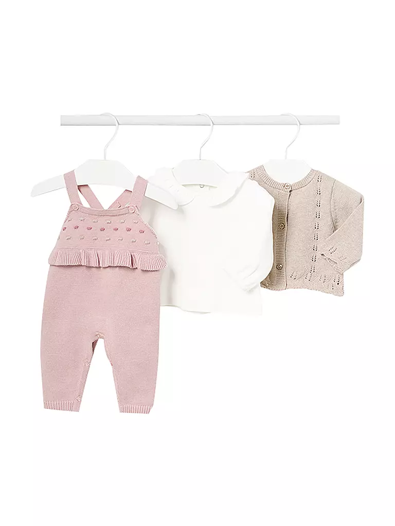 MAYORAL Baby Set Latzhose Pullover Strickjacke 3-teilig  rosa