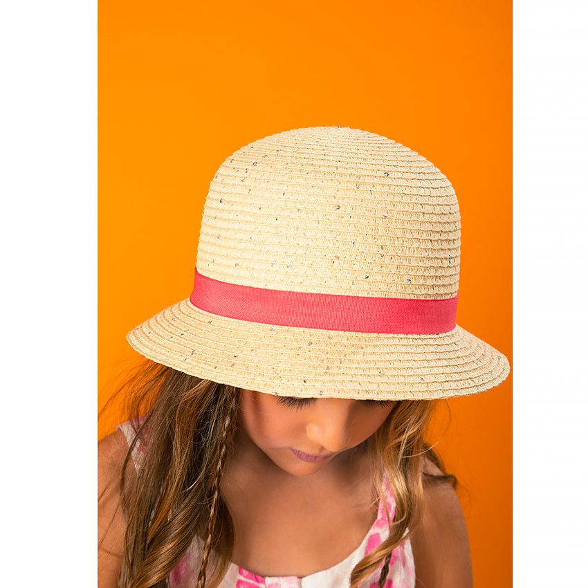 Chapeau effet paille détails sequins pour fille - Ecru