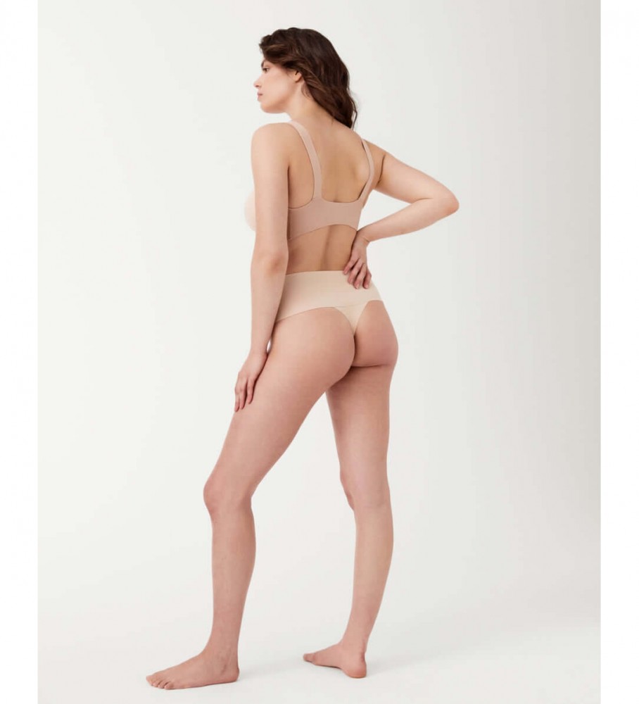Calcinha fio dental sem costura de cintura alta SPANX na cor nude