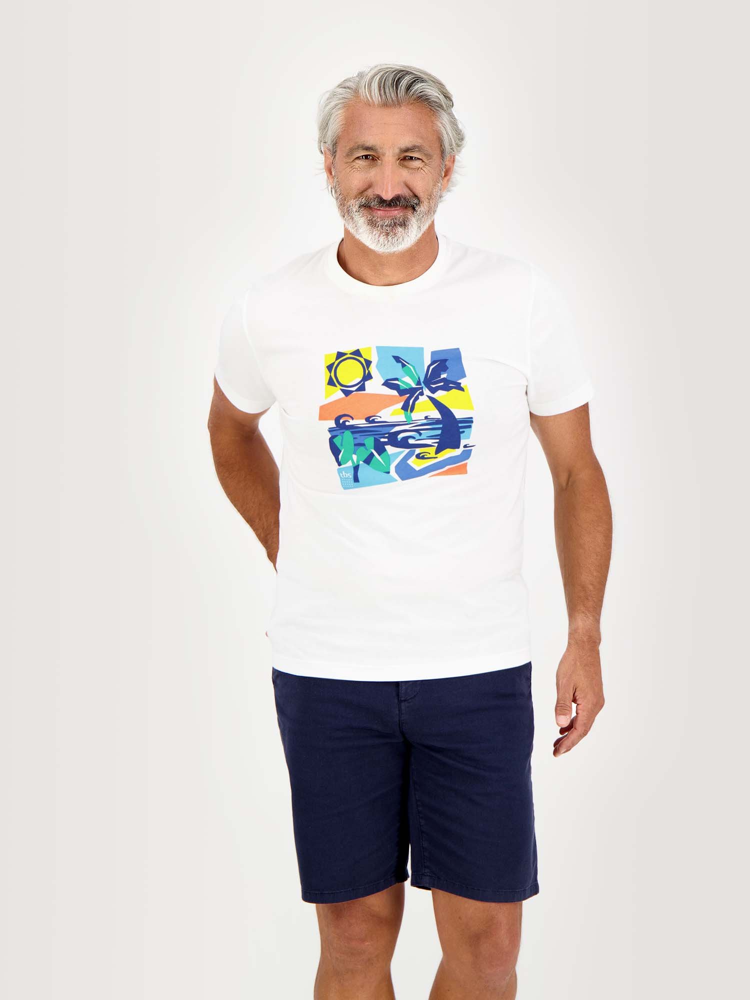 Tee Shirt Homme Print Coloré Coton Biologique Blanc