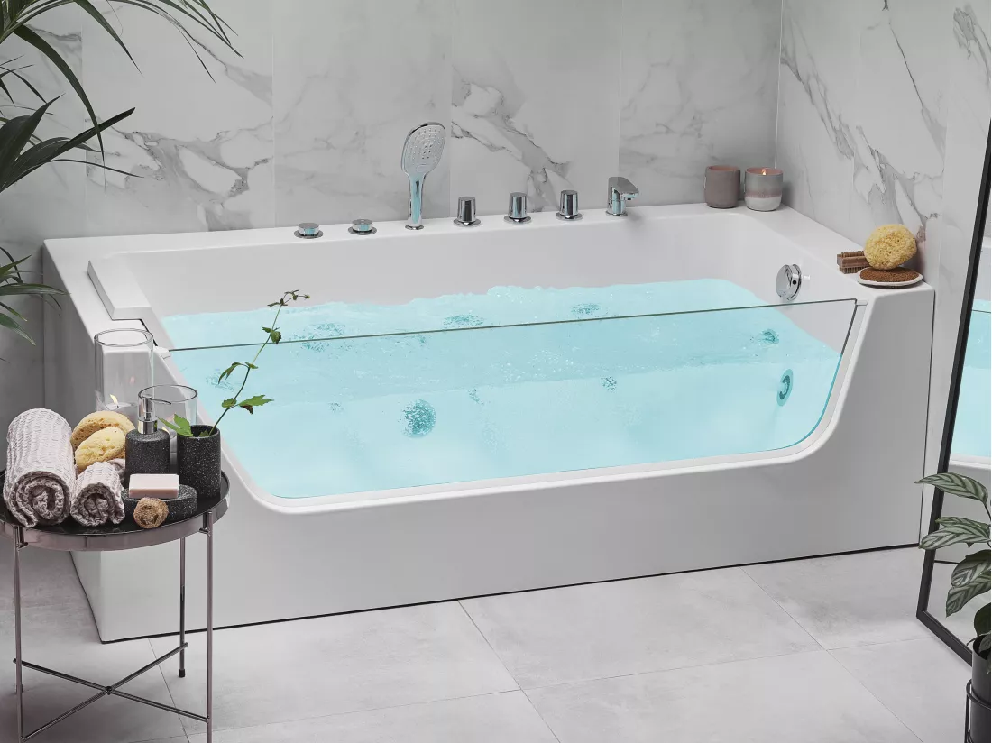 Baignoire balnéo angle droite blanche 170 x 80 cm PUQUIO
