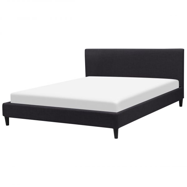 Beliani Cama de Casal em Tecido Preto 180 x 200 cm Design Minimalista com Toque Retro para Quarto Moderno Ou Clássico 214x190x87 - 4260602375432