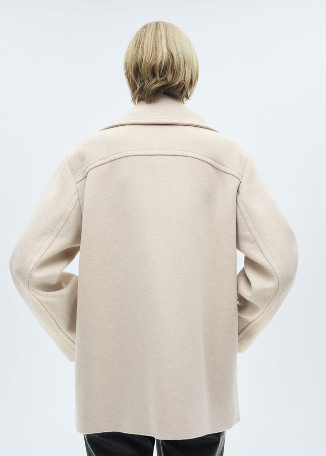 MANGO Wool double-breasted coat with butt Lt pastel grey