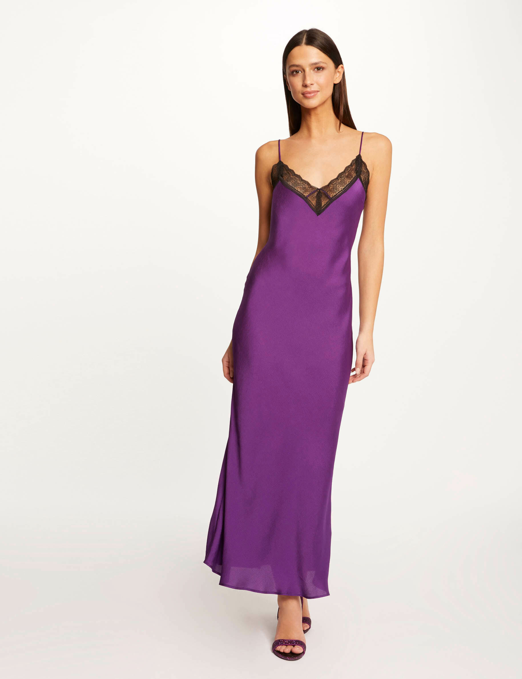 Robe longue droite avec dentelle violet femme - violet